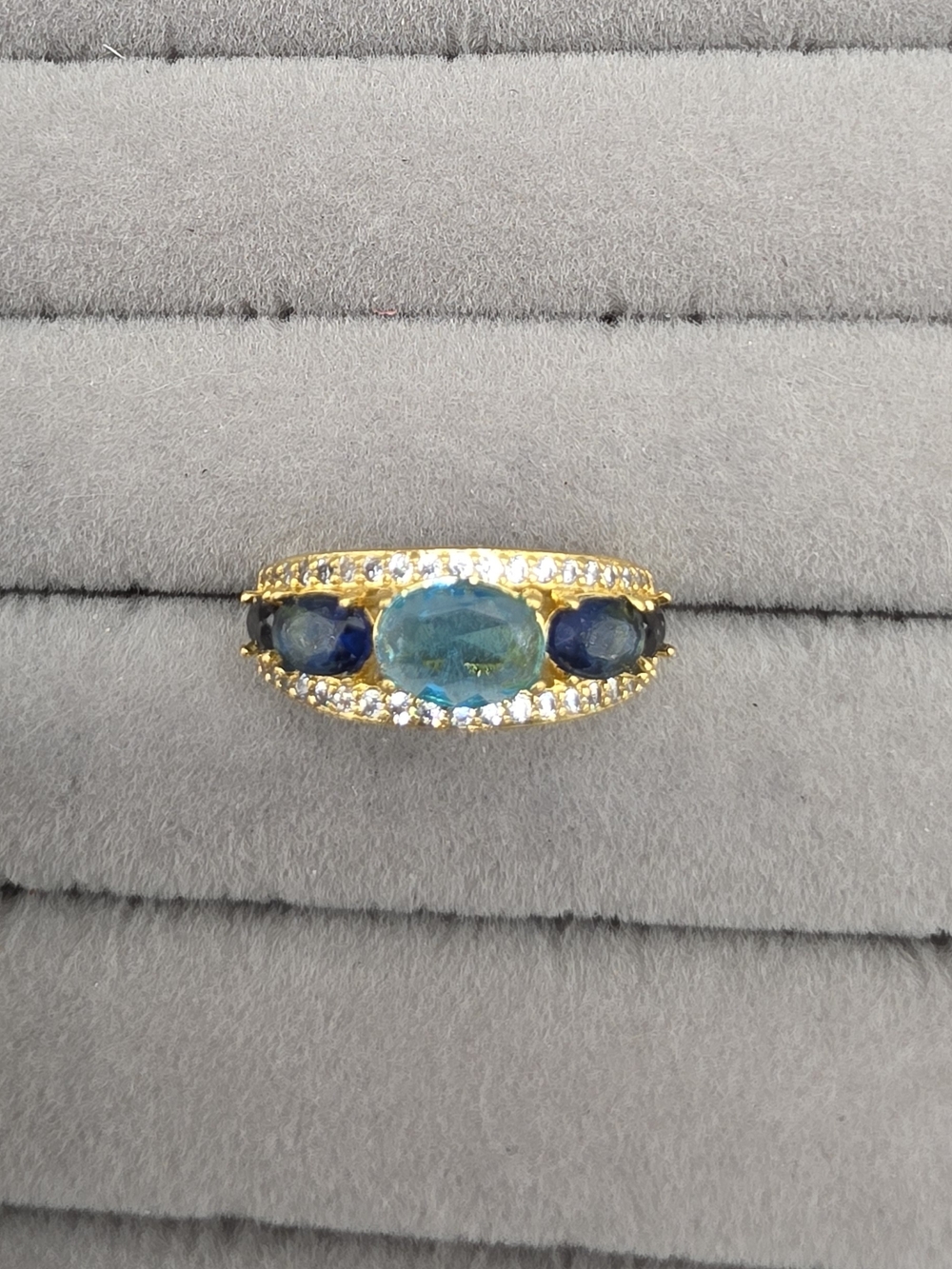 Gold-Tone Blue Gemstone Trio Ring - Bomb Party